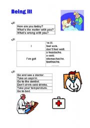English Worksheet: Dialogue about being ill