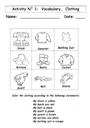 English Worksheet: Vocabulary:   Clothing