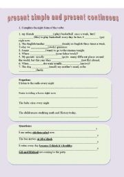 English Worksheet: present simple and present continuous