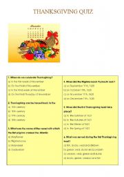 English worksheet: thanksgiving