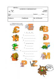 English Worksheet: ALPHABET-LISTENING COMPREHENSION