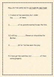 English Worksheet: either/neither