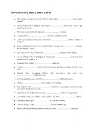 English Worksheet: A few, a little, a lot of