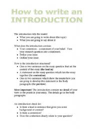 English Worksheet: How to write and introduction and conclusion of an essay