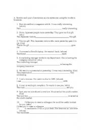 English Worksheet: Relative Clauses - rewriting