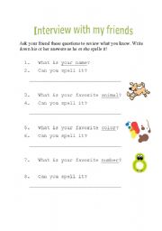 English worksheet: Practice Alphabet - interview with my friends