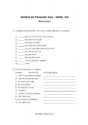 English worksheet: Verb to be - past