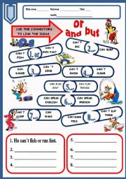 English Worksheet: and...but...or...can/cant