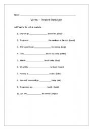 English worksheet: Verbs - Present participle