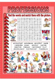 English Worksheet: Professions Crossword