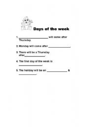 English worksheet: days of week