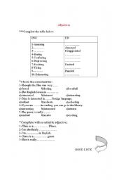 English worksheet:  Adj. Endings (ed or ing) 