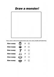 English worksheet: face parts monster