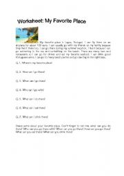 English worksheet: My Favorite Place: What Can/Who Can/How Can/When Can Worksheet