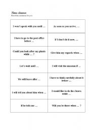 English worksheet: Time Clauses - finish the sentences for you