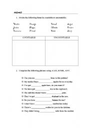 English worksheet: Countable/uncountable nouns, much/many worksheet