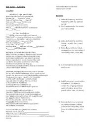 English Worksheet: Bob Dylan ~ Hurricane - LISTENING EXERCISE WORKSHEET