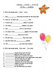 English Worksheet: hoe much- how many - a little - a few