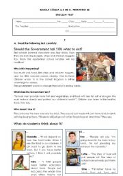 English Worksheet: Should the Government tell YOU what to Eat?