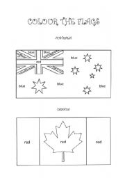 English Worksheet: Colour the flags (AUSTRALIA and CANADA)
