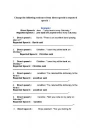 English worksheet: Reported speech exercise