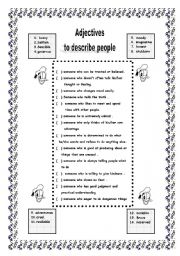 English worksheet: adjectives to describe people 
