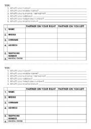 English worksheet: Personal Information - Pair Work