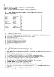 English Worksheet: Beer, manufacturing processes, nuclear energy