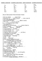 English worksheet: subject pronoun -possesive adjectves