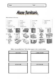 English Worksheet: Furniture Homework