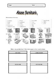 English worksheet: Furniture Homework