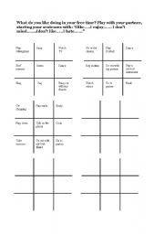 English Worksheet: Free time tic-tac-toe