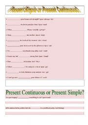 English worksheet: Present Simple and Present Continuous