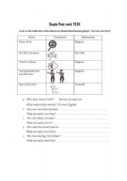 English worksheet: Simple past of be