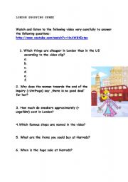 English Worksheet: Shopping in London - video activity