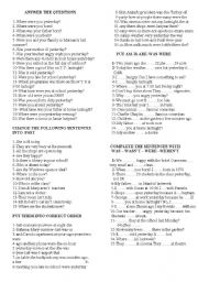 English Worksheet: to be past