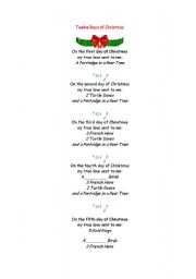 English Worksheet: The 12 days of Christmas. Fill in the gaps.