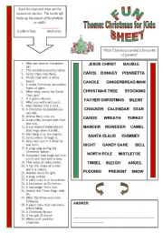 English Worksheet: Fun Sheet Theme Christmas for Kids