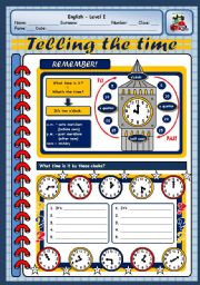 English Worksheet: ASKING AND TELLING THE TIME - PART ONE