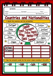 English Worksheet: COUNTRIES AND NATIONALITIES (2 PAGES)