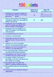 English Worksheet: 100 points: A game to practise linking words