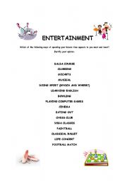 English worksheet: ENTERTAINMENT