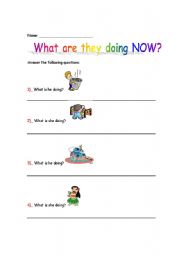 English worksheet: What are they doing NOW?