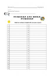 English worksheet: Numbers and more numbers