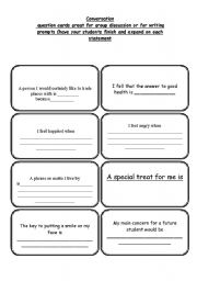 English worksheet: conversation game or writing prompts