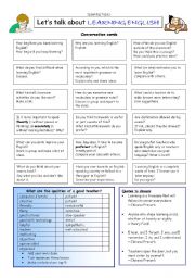 English Worksheet: Let�s talk about LEARNING ENGLISH