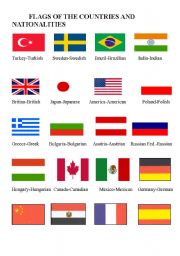 English Worksheet: countries with flags and natinalities