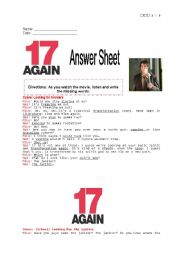 17 Again Fill in the Blank Answer Sheet