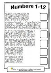 English Worksheet: Hidden words - Secret text - numbers 1 + key