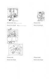 English worksheet: rooms in a house where is she? what is she doing?